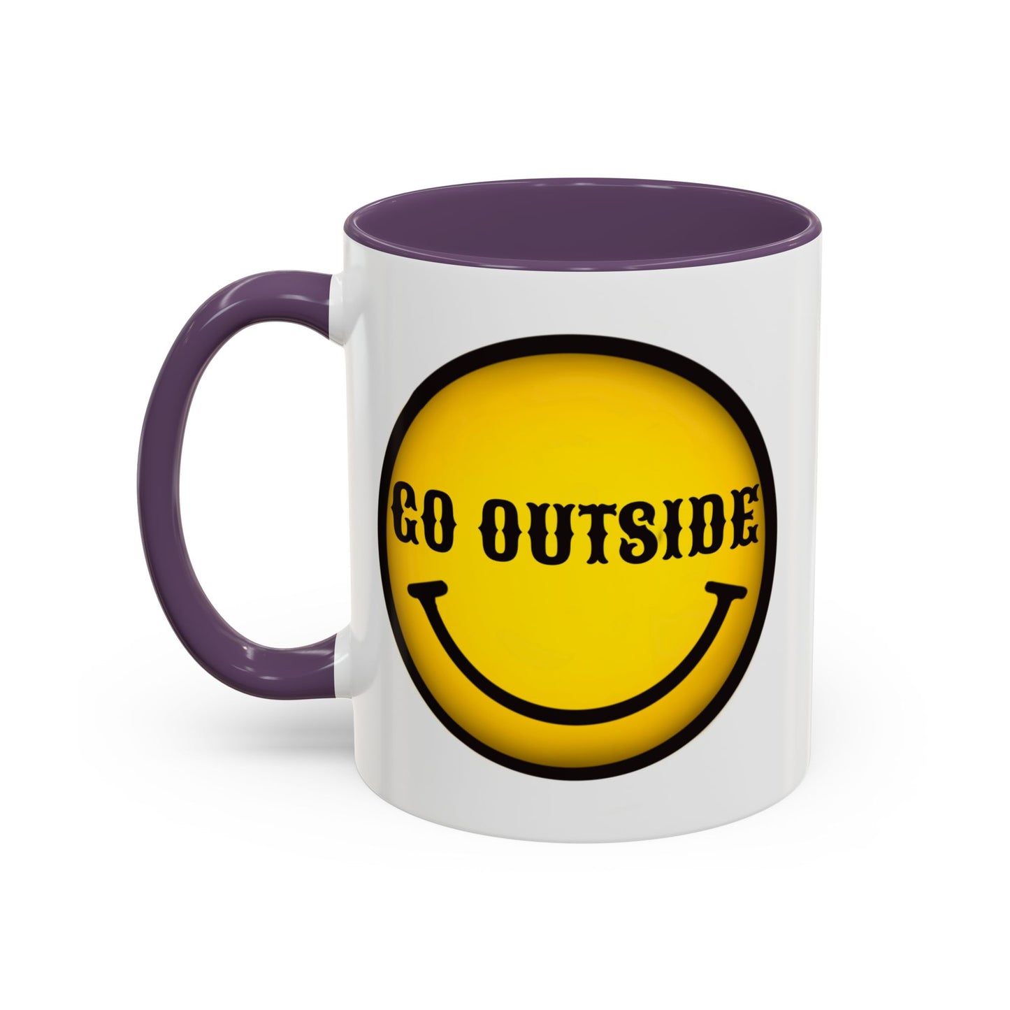Go Outside Accent Coffee Mug – Retro Yellow Smiley Face, Positive Vibes Gift (11/15 oz)